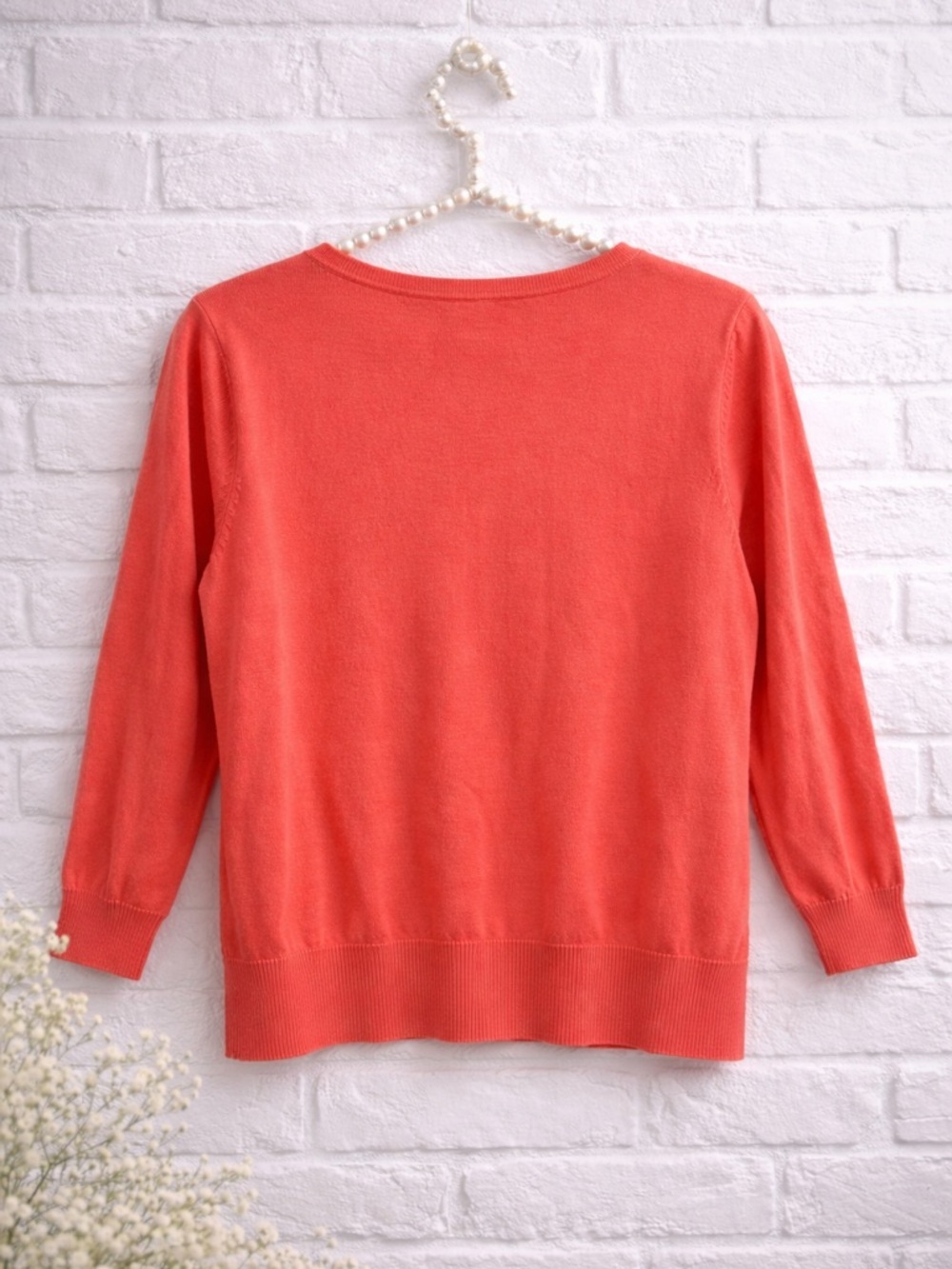 New York & Company Coral Button-Front Crew 3/4 Sleeve Cardigan Sweater Size XL - Picture 2 of 7